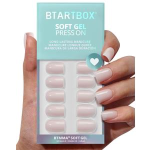BTArtbox Press On Nails Square - Pastel Short Press On Nails with Glue for Women, Opaque Soft Gel Glue On Nails in 16 Sizes - 32 Stick On Nails Kit, Heeled Neutral
