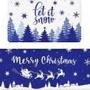 Merry Christmas Kitchen Mats, Blue Christmas Kitchen Rugs Set of 2-Blue Snowflakes Let It Snow Winter Kitchen Decor-Xmas Decorations for Floor, Bathroom, Living Room,Doorway 17x28 and 17x47 Inch