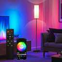 Smart LED Floor Lamp with APP Control & RGB Colors - Dimmable Standing Lamp for Living Room, Bedroom, Gaming - Remote, Timer, 9W Bulb Included, 67" Modern Tall Lamp (black pole + white shade)