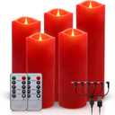 ALED LIGHT Red Real Wax Rechargeable Flameless Candles Flickering Realistic,Rechargeable LED Pillar Candles with Remote for Home Decor Idea GiftPack 5(D 2.2X H 55.5678)