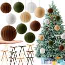 12 Pcs 4 Inch Large Velvet Christmas Balls with 24 Pcs 5.9 x 8.7 Inch Velvet Xmas Tree Bows Christmas Flocked Ornaments Set Hanging Decors for Tree Garland Holiday Party Decors(Neutral)