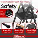HBTower Step Ladder, Folding Step Stool with Wide Anti-Slip Pedal, Sturdy Steel Ladder, Convenient Handrail, Lightweight, Portable Steel Step Stool