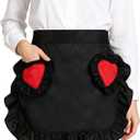 Women Waist Apron with 2 Love Pockets, Waitress Work Apron for Kitchen Restaurant Coffee Shop, Costume Apron
