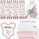 Chuangdi 50 Sets Baby Shower Favors Gifts for Guests Includes 50 Pcs Ballpoint Pens, Thank You Cards and Organza Bags(Flower)