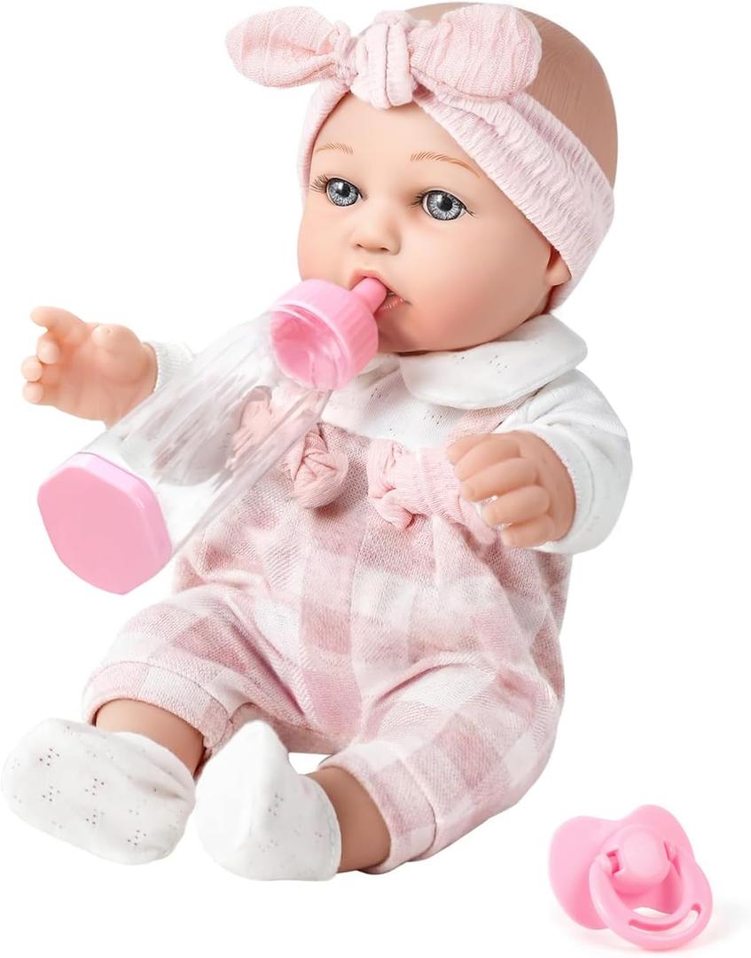 12'' Baby Doll and Clothes Accessories Playset with Feeding Bottle Pacifier First Baby Dolls for Toddlers 36 Months and Up