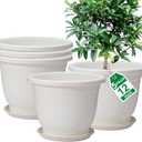 5 Packs 12 inch Flower Pots + Saucer, Planters for Indoor & Outdoor Plants with Drainage Holes | Plastic Flower Pots, Large Planter (White, 12 inch)