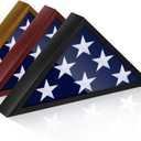 Glass Front Flag Display Case for 5' x 9.5' Folded Burial Flag, Black Solid Wood Frame, Wall Mount Military Flag Box Display Case for Veterans