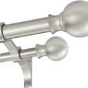 Double Curtain Rods 72-144 Inches with Round Finials, 1 Inch Heavy Duty Drapery Rod with Unique Aluminum Alloy Brackets for Windows, Sliding Door, Patio, Living Room Decoration, Brushed Nickel