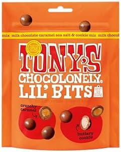 Tony’s Chocolonely Belgian Milk Chocolate Caramel Sea Salt & Cookie Mix Lil’ Bits Candy Pieces for Snacks, Gifts, or Gift Basket, Made From Quality Fairtrade Cocoa, 8 Pouch, 4 Oz, Best By: Nov-27-2025