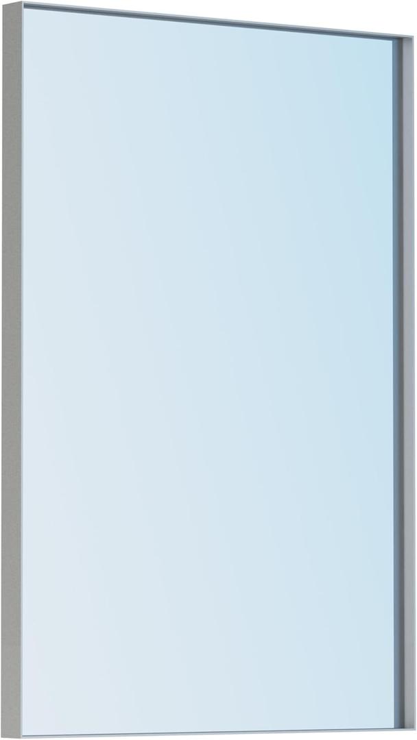 Silver Bathroom Mirror, 18 x 26 Inch Square Corner Rectangle Nickel Metal Framed Bathroom Vanity Mirrors for Wall Modern, 1/4-inch Shatterproof Glass | Ultra-Flush Hanging (26"L x 18"W)