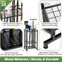 Garden Tool Organizer, Yard Tool Tower Rack for Garage Organization and Storage, Up to 35 Long-Handled Tools/Rakes/Brooms, Heavy Duty Steel Garden Tool Stand for Shed, Outdoor, Black