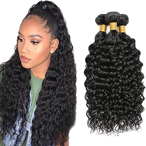 1B Water Wave Bundles Human Hair 22 24 26 Inch Natural Black Water Wave Bundle Human Hair Extensions Unprocessed Virgin Remy Hair 2 Bundle 50 Gram Per Bundle For Women