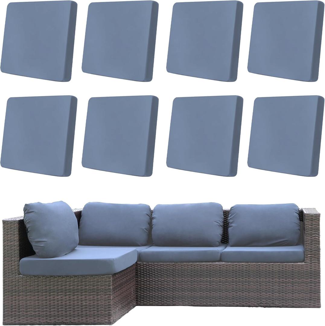8Pcs Outdoor Cushion Covers, Patio Cushion Covers,Stretch Elastic Slipcovers, Replacement Washable & Reusable Furniture Protector for Patio Couch (Grey Blue,Cover Only)