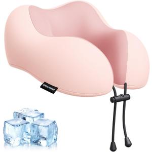urnexttour Travel Pillow for Airplane Memory Foam Neck Pillow, Soft & Support Travel Pillow for Travelling, Sleeping Rest, Car, Train and Home Use (Pink), Regular