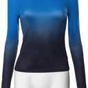 Hafailia Long Sleeve Shirts for Women - Casual Y2K Basic Tops Crewneck Slim Fit Tshirt Tees Blue Black XS