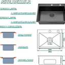 18 Inch 304 Stainless Steel Drop In Bar Sink,Black Topmount Single Bowl Workstation Kitchen Sink With Protective Bottom Grid For Camper,RV Sink
