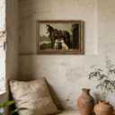 Vintage Gold Framed Wall Art, Vintage Equestrian Wall Art Decor Rustic Horse and Dog Picture Antique Farmhouse Animal Canvas Prints for Living Room, Office, Horse Lovers 12x16 Inch