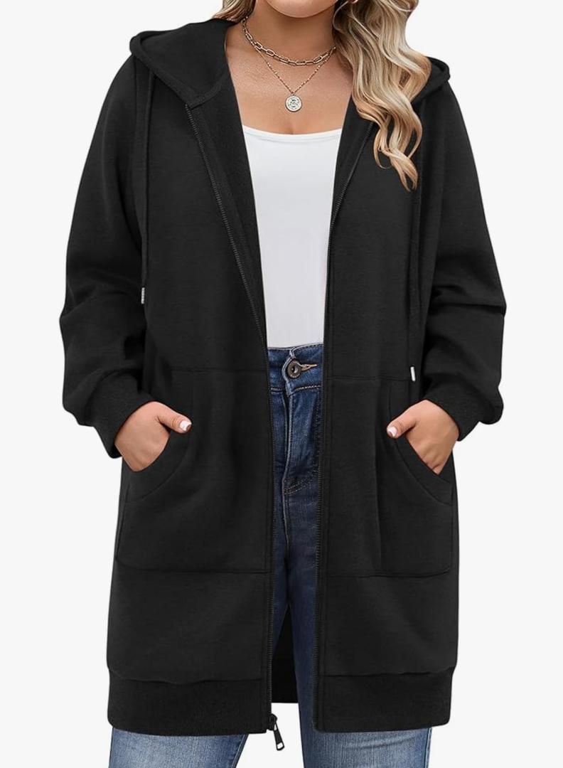 IN'VOLAND Women Plus Size Zip Up Hoodies Long Sleeve Tunic Sweatshirt Long Fleece Hoodie Jacket with Pockets 3X