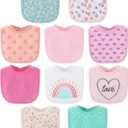 The Peanutshell Baby Girl Terry Bib Set of 10-100% Cotton, Soft, Absorbent Baby Bibs for Girls, Toddler Baby Girl Bibs Set, Newborn & Infant Bib - Rainbow Floral