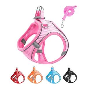 JUFOO XS Pink Soft Mesh Dog Harness and Leash Set,No Escape Puppy Harnesses for Training Walking， Reflective Adjustable Puppy Vest for Small Medium Dogs, Cats (Pink, XS)