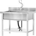 Stainless Steel Utility Sink Single Bowl Freestanding Laundry Sink with Pull-Out Faucet,for Laundry Room Farmhouse Indoor and Outdoor Sink Pet Cleaning