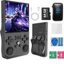 R36MAX 4000mAh Portable Rechargeable Handheld Retro Game Console,Handheld Retro Game Console with 64G TF Car,4.0-inch Screen,Feminine+Masculine Colors Easy Install for Travelers,Black
