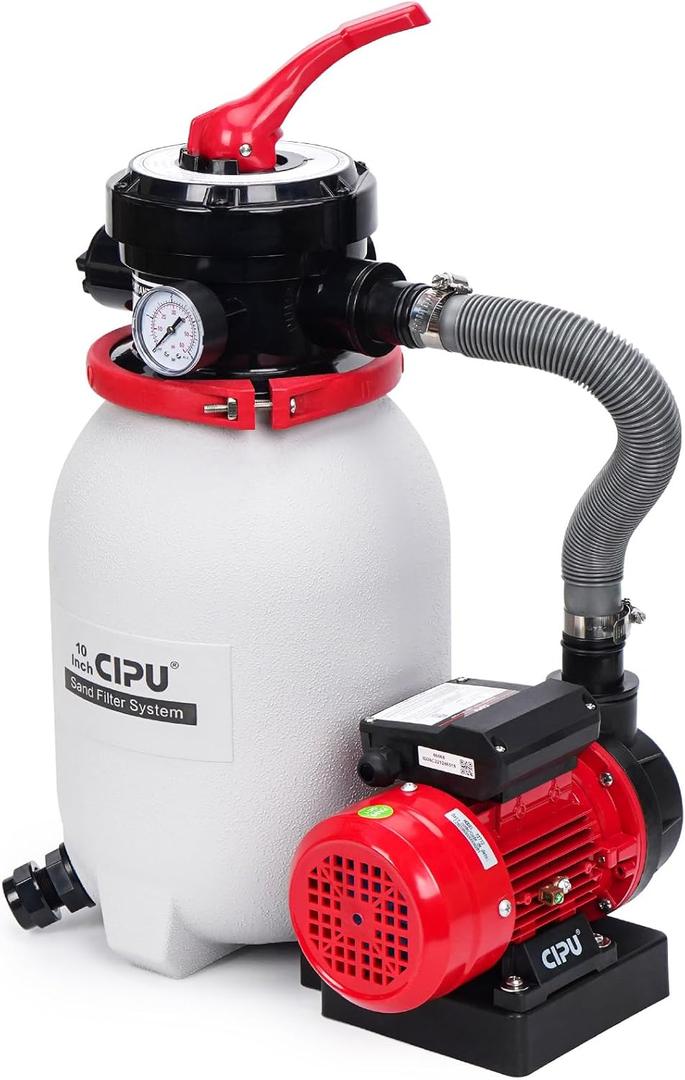 CIPU 10-inch Sand Filter Pump System for Above Ground Pools, 0.25HP 115V Pool Sand Filter with 4-Way Valve