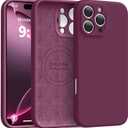 Magnetic for iPhone 16 Pro Case [Compatible with Magsafe] [Premium Silicone Satin-Smooth Touch] Slim Shockproof Anti-Scratch Microfiber Lining Case, 6.3 inch, WineRed