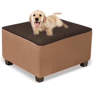 NeColorLife Square Ottoman Cover Waterproof Ottoman Slipcover Thick Storage Footrest Stool Covers Furniture Protector for Pets,Kids(Large Size,Dark Coffee)