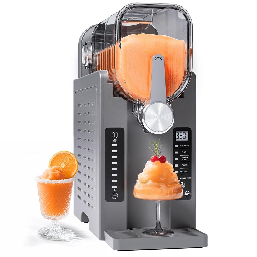 CHIVALZ Slush Machine, Frozen Drink Machine, No Ice Needed, 12H Pre-Scheduling, LED Display, Self-Cleaning, Makes Slushies, Milkshakes, Frapps & Cocktail, AD03, Black, 6 Preset Programs +1 Pack