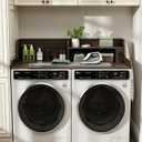 2 Tier Washer Dryer Countertop, 54" W x 27.5" D Laundry Countertop with Power Outlet, Wood Washer and Dryer Topper with Non-Slip Pad, Dryer Cover Shelf for Laundry Room Organization (Walnut)