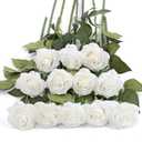 12Pcs White Roses Artificial Flowers Bulk Real Touch Roses Fake White Silk Roses Flowers Floral Arrangement Bouquet for Wedding Bouquet Home Wedding Party Garden Bridal Decorations DIY (White)