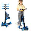 Kids Scooter  Foldable Seat  LED Wheel Lights Illuminate When Rolling  Children and Toddler 3 Wheel Kick Scooter  Adjustable Handlebar  Indoor and Outdoor- by Lifemaster (Blue)