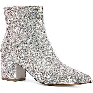 Womens Rhinestone Ankle Boots Sparkly Chunky Block Heels Pointed Toe Side Zipper Booties
, 8.5