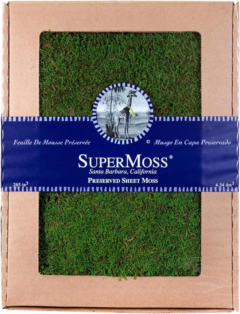 SuperMoss (21485) Sheet Moss  Flat Moss for Plants, Terrariums, Wedding Decor & Crafts, Safe, Non-Toxic, Long-Lasting Green Moss for Indoor Plants, Vivariums & Green Wall Art, 175 Cu. in., Preserved
