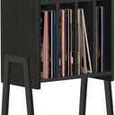 TUTOTAK Record Player Stand, Record Storage Table, End Table with Vinyl Holder Display Shelf, Side Table, Turntable Stand, Nightstand (Black)