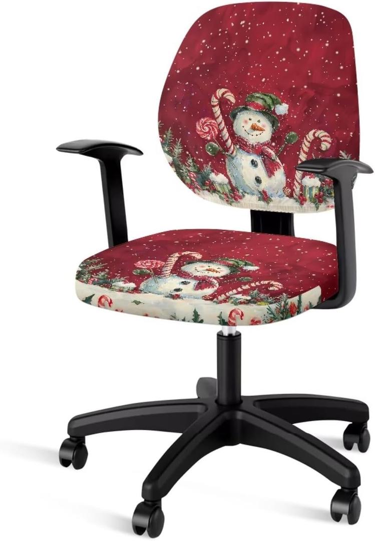 GLENLCWE Christmas Snowman Print Computer Chair Covers Set of 2 Stretchable Cloth Office Chair Covers Universal Desk Rotating Chairs Slipcover Non Slip Christmas Decorations