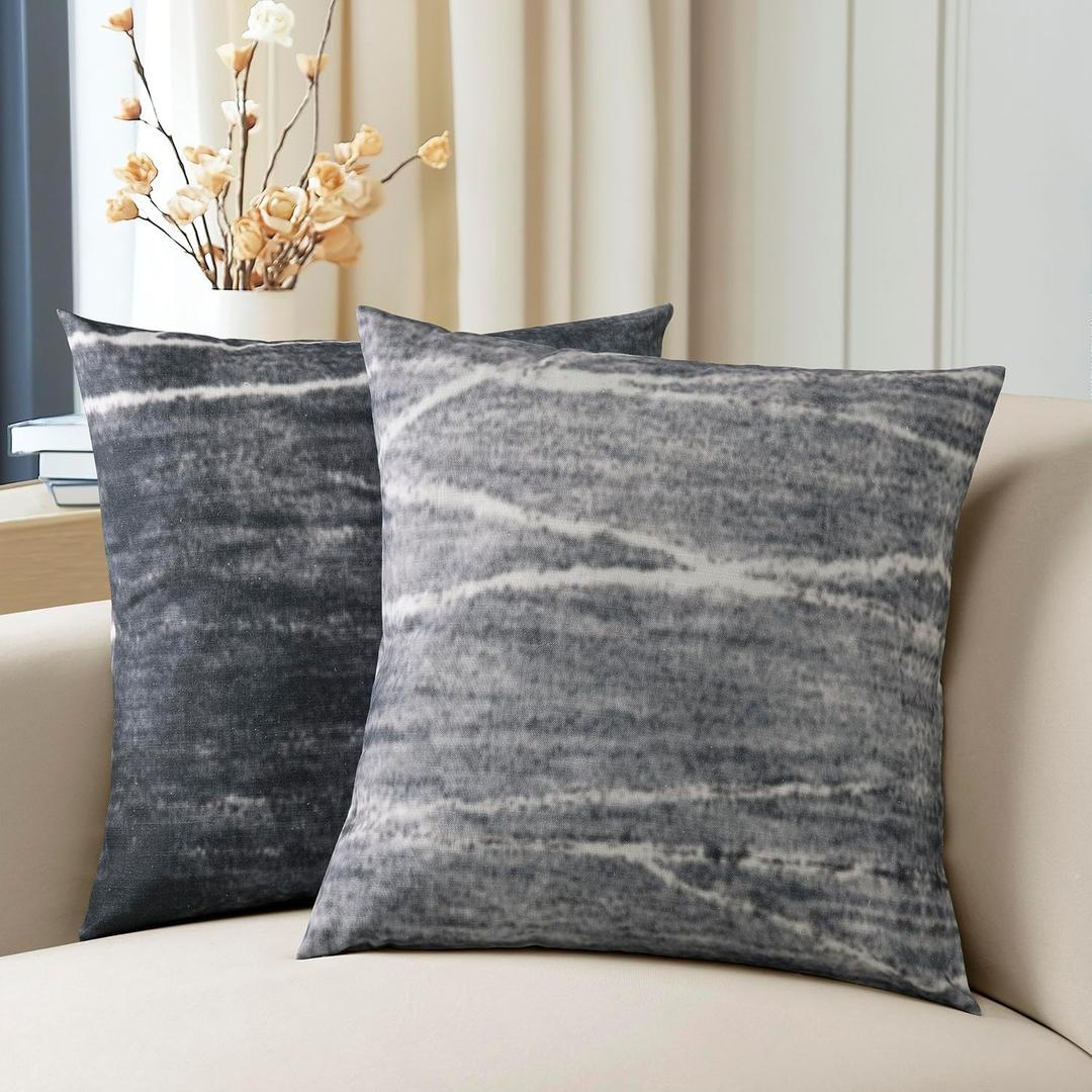 HPD Half Price Drapes Textured Cotton Printed Cushion Pillow Covers (Set of 2) - Decorative Throw Pillow Covers 18x18 Inch for Bedroom and Living Room - Coal Black