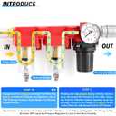 TAILONZ PNEUMATIC 1/4 Inch NPT 150PSI 3 in 1 Air Filter Pressure Regulator Combo Piggyback, Air Tool Compressor Filter, 5 Micron Filter Element(Manual Drainage)