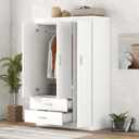 3 Door Wardrobe Cabinet Closet with Storage Drawers, Shelves and Hanging Rail for Clothes, Bedroom Organizer (White)