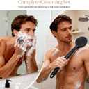 Back Scrubber for Shower & Face Scrubber, Silicone Exfoliating Brush Set with 17In Long Handle, Soft Body & Facial Cleansing Scrubber for Men Women