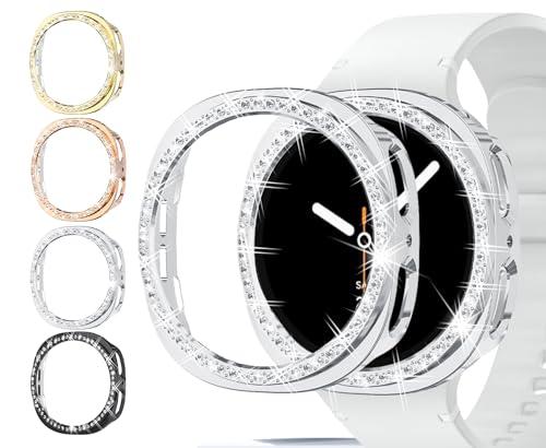 4X Bling Case Compatible with Samsung Galaxy Watch 8 40mm (2025) Accessories Diamond Bumper Hard PC Cover for Galaxy Watch 8 (Black/Rosegold/Silver/Gold)