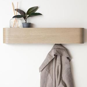 Kazai. Wall-Mounted Coat Rack 'Toke' - Modern Design Coat Rack with Hidden Wall Hooks - Solid Wood Veneer Panel Coat Hanger - Oak, White