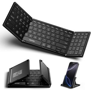 TECKNET Wireless Foldable Bluetooth Keyboard, Rechargeable Portable Keyboards for Travel with Number Pad, Full-Size Connect Up to 3 Devices for iPad Tablet Smartphone Laptop PC Windows iOS Android