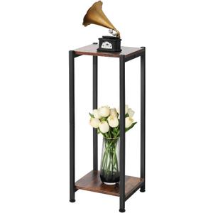 Tall Plant Stand Indoor, 31 Inch Plant Stands, 2 Tier Metal Plant Stand with Heavy Duty Wood, Rustic Brown and Black