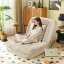 Upholstered Human Dog Bed for Adult Foldable, Convertible Lazy Sofa with 5 Adjustable Positions, Comfy Tatami Bean Bag Sofa with 2 Soft Pillows for Bedroom, Living Room, Office (Beige)