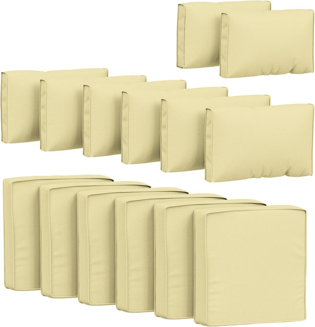 14 Pcs Outdoor Cushion Covers Patio Cushion Slipcovers Replacement Splash Proof with Zipper for Outdoor Furniture, Patio Sofa Couch 3 Sizes, Covers Only (25.5''25.5''4'', Light Yellow)