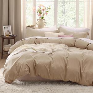 Bedsure Light Brown Duvet Cover King Size - 3 Pieces Prewashed Cotton-Like Extra Soft Bedding Set, Includes 1 Duvet Cover 104x90 Inches with Zipper Closure & 2 Pillow Shams, Comforter Not Included