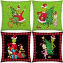 Vohado Merry Christmas Throw Pillow Covers 18x18 Green Christmas Winter Holiday Birthday Party Decoration for Home Bed Couch Sofa -Set of 4