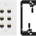 iwillink 10Gbps Ethernet Wall Plate Cat6A, 6-Port Keystone Wall Plates with Cat 6A Shielded Coupler and Bracket, Female to Female Cat6a Wall Plate, 1 Pack